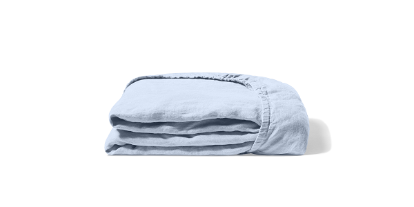 Fitted washed linen sheet - Sky blue