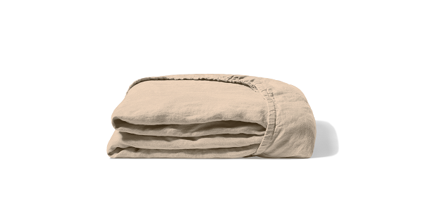Fitted washed linen sheet - light brown